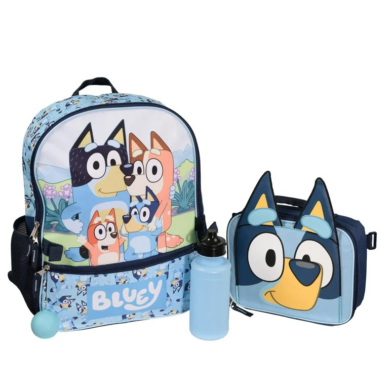 Bluey 4 Piece Backpack Set for Pre-School Girls & Boys, Kids 16" School Bag with Front Zip Pocket... | Walmart (US)