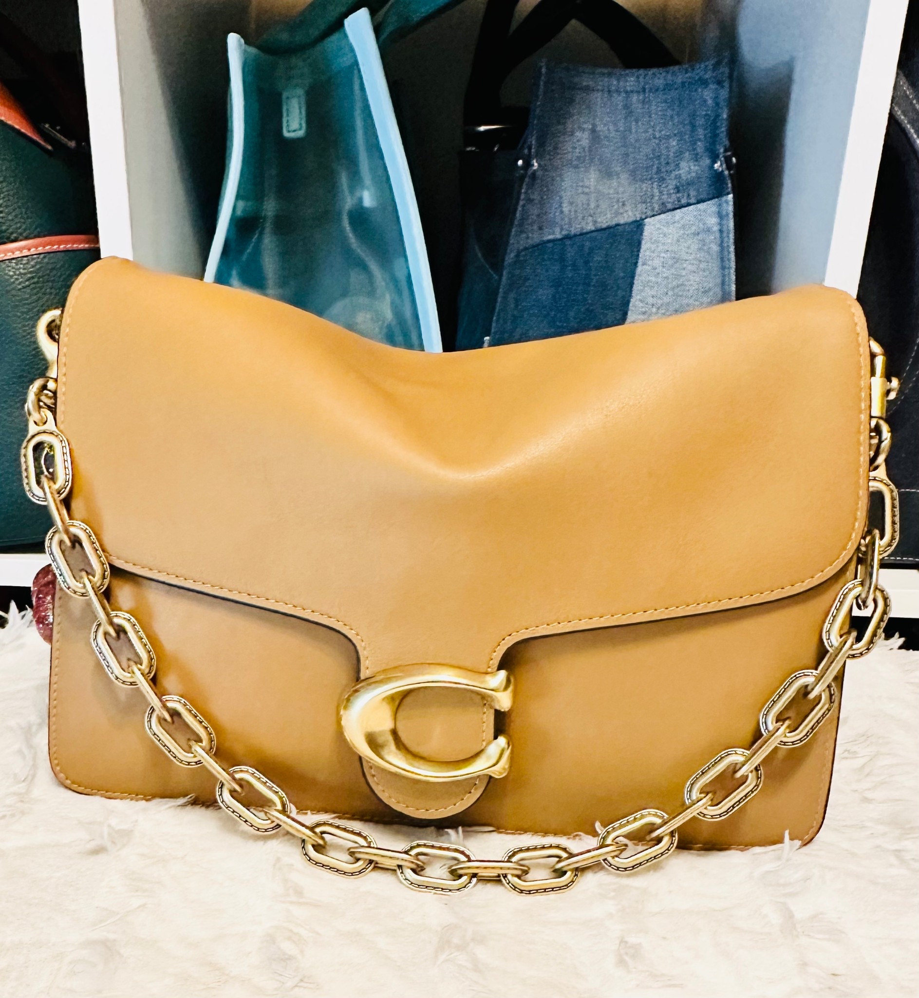 This is my current carry! The Coach Chain Tabby 30 in honey! An absolute beauty! Another versatile handbag! Can be carried as a shoulder bag or crossbody bag! Simply GORGEOUS!!! 🔥🔥