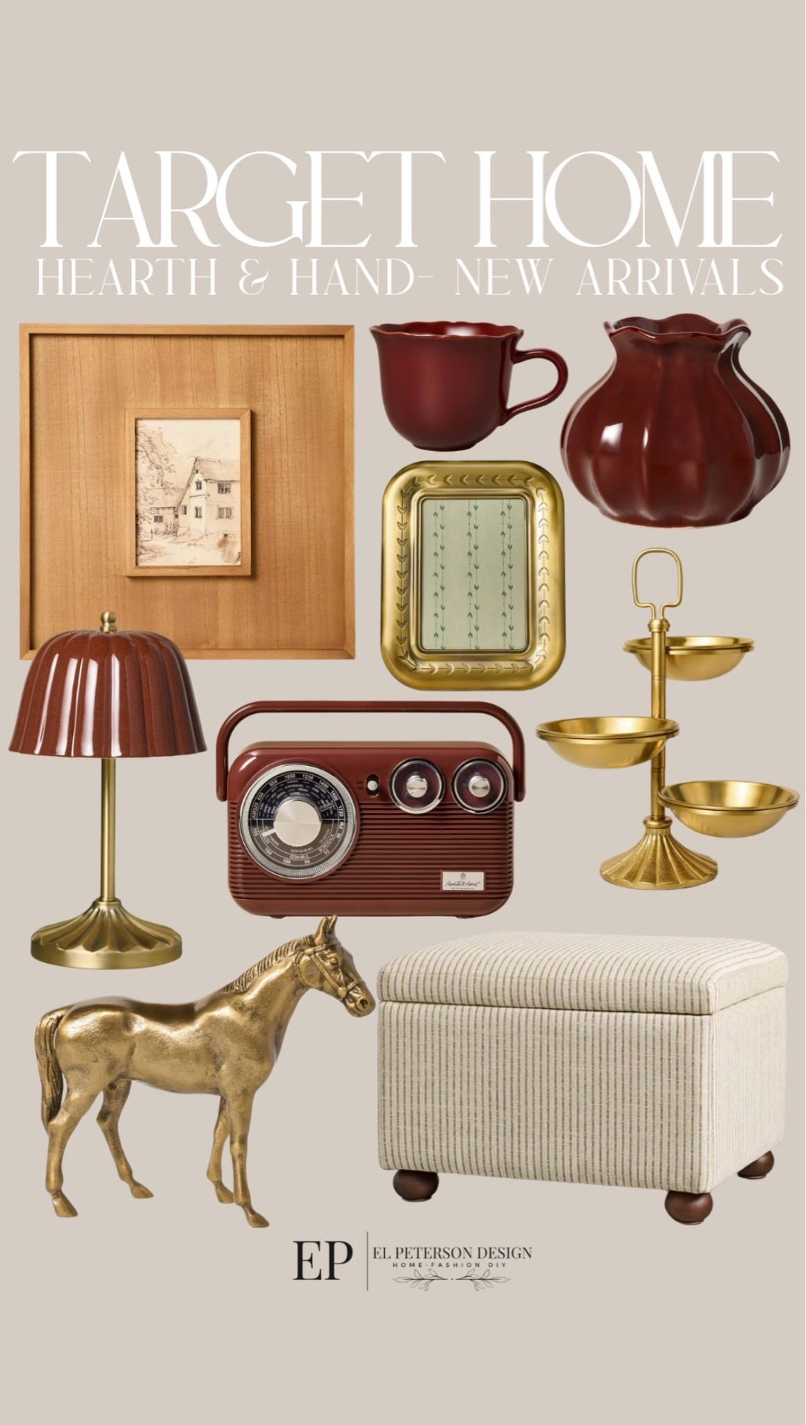 Target
New arrivals 
Vase
Picture frame
Rae lamp
Ottoman
Portable speaker
Mug
Artwork