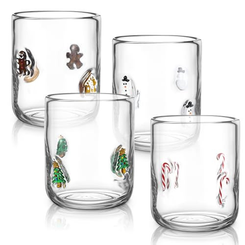 Tessco for you 4 Pcs Christmas Icon Juice Glasses Cup Set - Gingerbread Man, Candy Cane, Snowman & Christmas Tree Stemless Drinking Wine, Water, Coffee Glass Cup for Holiday Party Gift | Amazon (US)