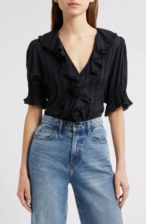 DÔEN Henri Organic Cotton Voile Top in Black Eyelet at Nordstrom, Size Small | Nordstrom