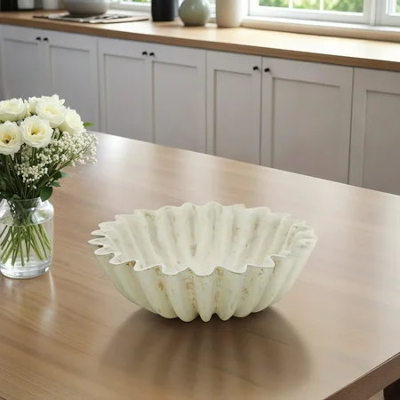 Modern Decorative Bowl - Handcrafted Wavy Edge Pottery & Paper Mache - Glam Accent for Home, Office, Bedroom, Living Room - 4" Ivory & Tan | Walmart (US)