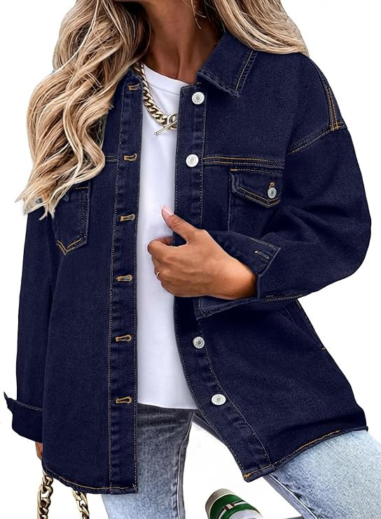 Sidefeel Women's Jean Jacket Casual Long Sleeve Button Down Oversized Denim Jacket Trendy Fall Ou... | Amazon (US)