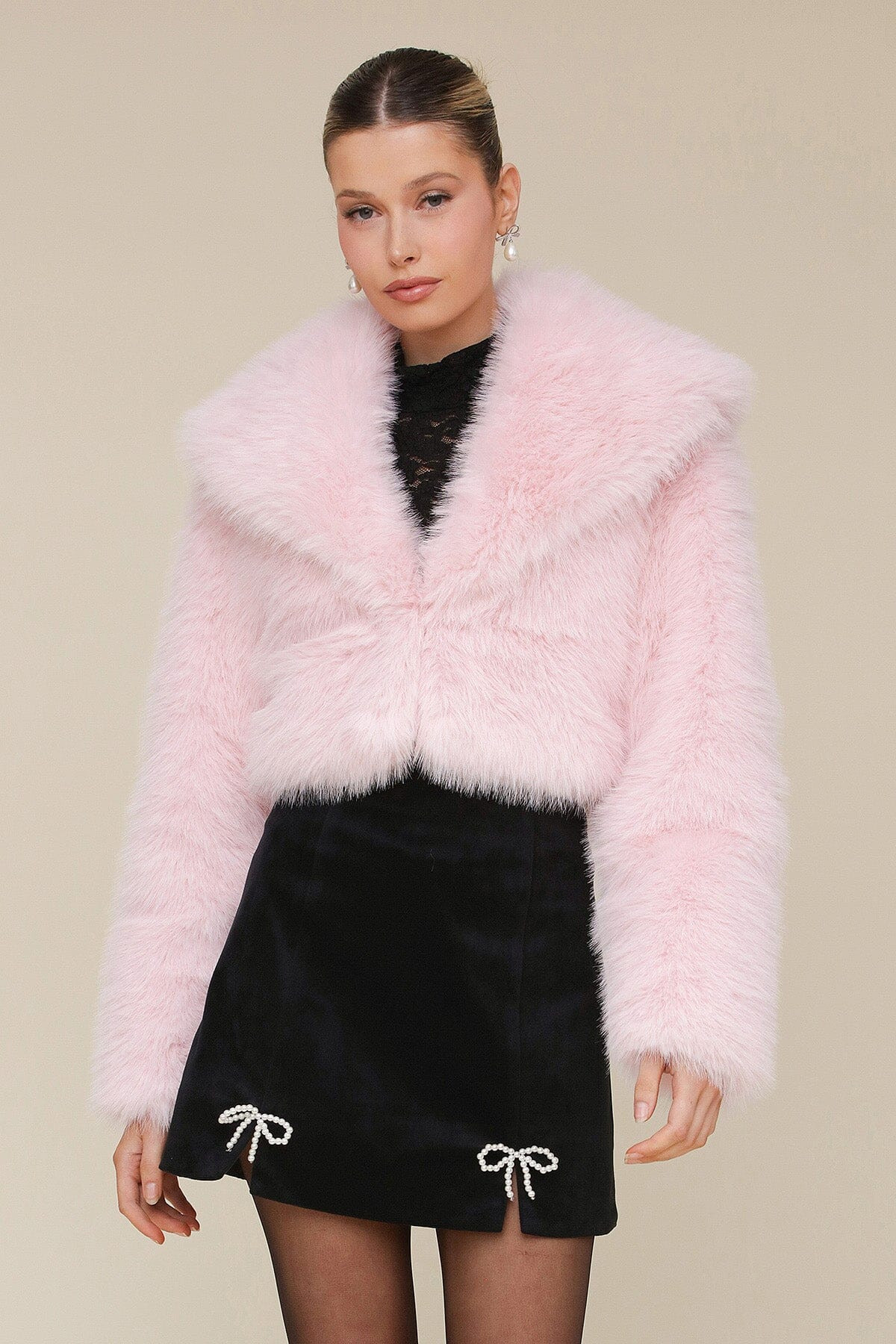 Cropped Faux Fur Shawl Collar Jacket | Avec Les Files