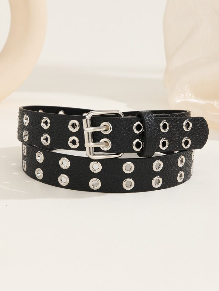 1pc Trendy Unisex Double Row Eyelet White Belt Perfect For Mardi Gras, Valentine's Day, St. Patri... | SHEIN