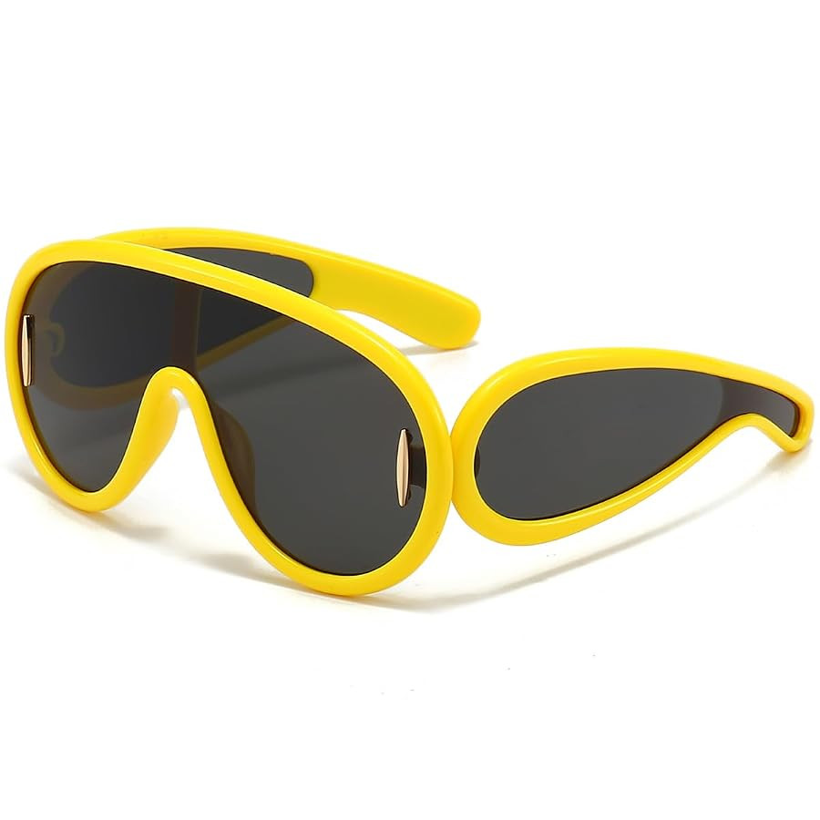Trendy Wave Mask Sunglasses for Women Men Oversized Shield Sun Glasses Fashion Designer Style | Amazon (US)