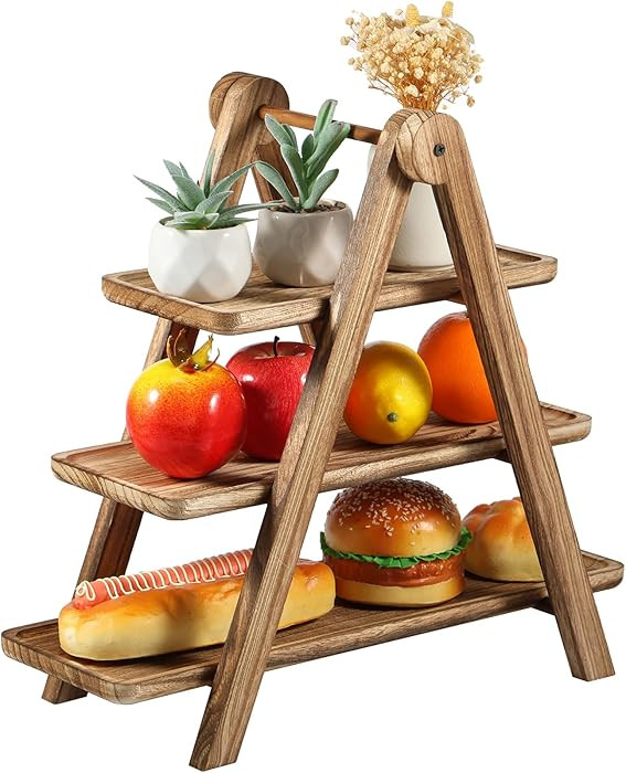 Wooden 3 Tier Serving Tray, Wood 3 Tier Dessert Stand, Wood Cupcake Stand Rectangle Serving Platt... | Amazon (CA)
