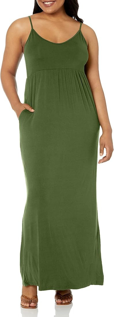 Women's Sleeveless Summer V Neck Spaghetti Strap Casual Loose Empire Waist Maxi Dresses | Amazon (US)