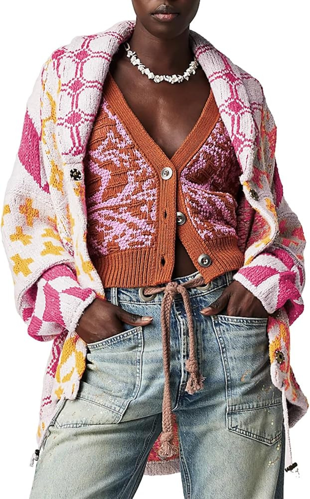 Cardigan Sweaters for Women Button Down Shawl Collar Oversized Sweater Coats Y2k Print Cardigans ... | Amazon (US)