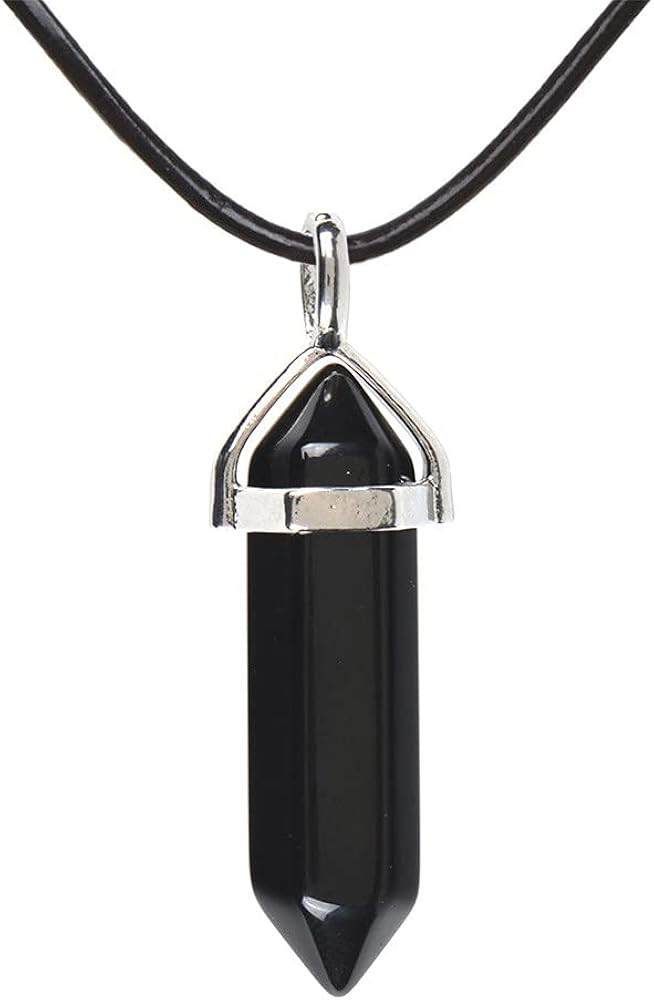 Justinstones Natural Gemstone Hexagonal Pointed Reiki Chakra Pendant Genuine Leather Necklace 18" | Amazon (US)