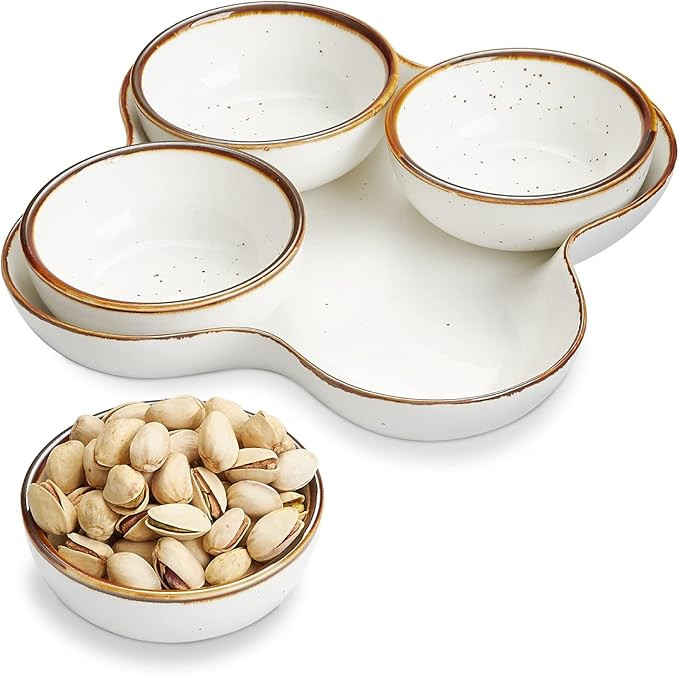 ONEMORE Chip and Dip Serving Set, 8.5 inch Speckled Ceramic Divided Serving Platter Small Appetiz... | Amazon (US)