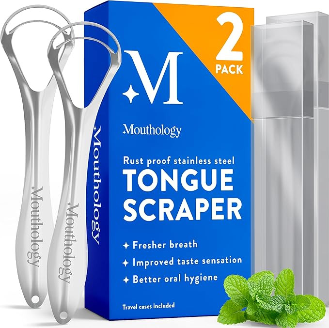 Mouthology Tongue Scraper for Adults (2 Pack), Reduce Bad Breath, Metal Tongue Scraper, Tongue Cl... | Amazon (US)