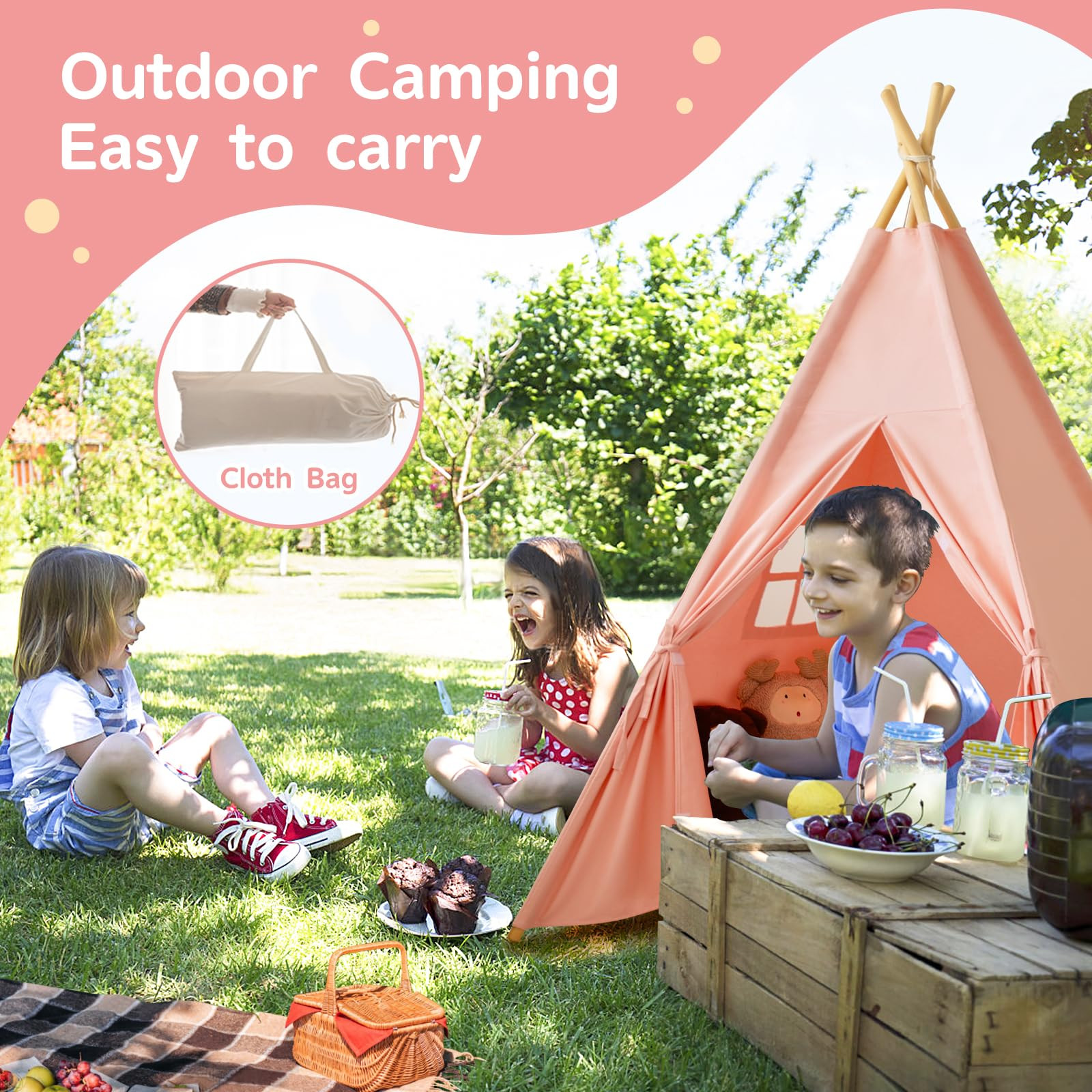 Teepee Tent for Kids-Portable Children Play Tent Indoor Outdoor (Pink) | Amazon (US)