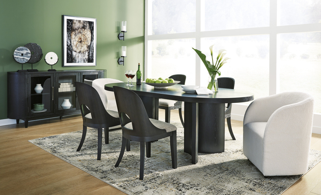 Rowanbeck Black Oval Dining Room Set | 1stopbedrooms
