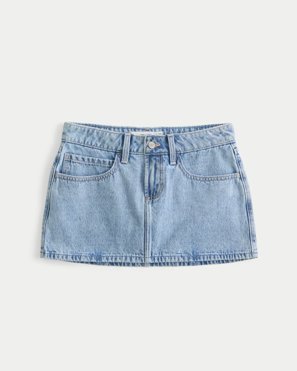 Low-Rise Bow Applique Denim Mini Skort | Hollister (US)