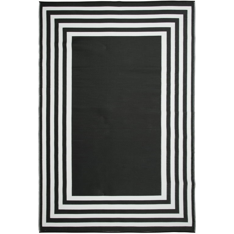 Mainstays 7'x10' Black and White Border Outdoor Plastic Rug | Walmart (US)
