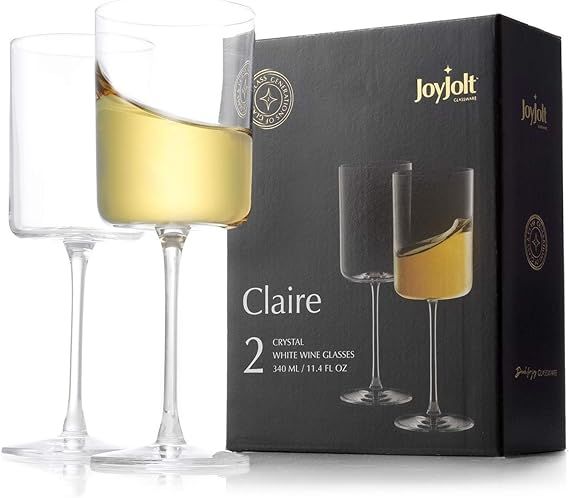 JoyJolt White Wine Glasses – Claire Collection 11.4 Ounce Wine Glasses Set of 2 – Deluxe Crys... | Amazon (US)