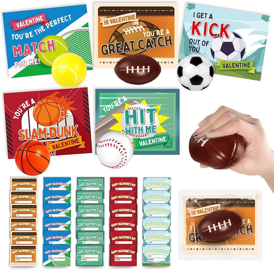 OCHIDO 30Pcs Valentine's Greeting Cards With Sports Squeeze Balls Kits,Kids Valentine Cards Excha... | Amazon (US)