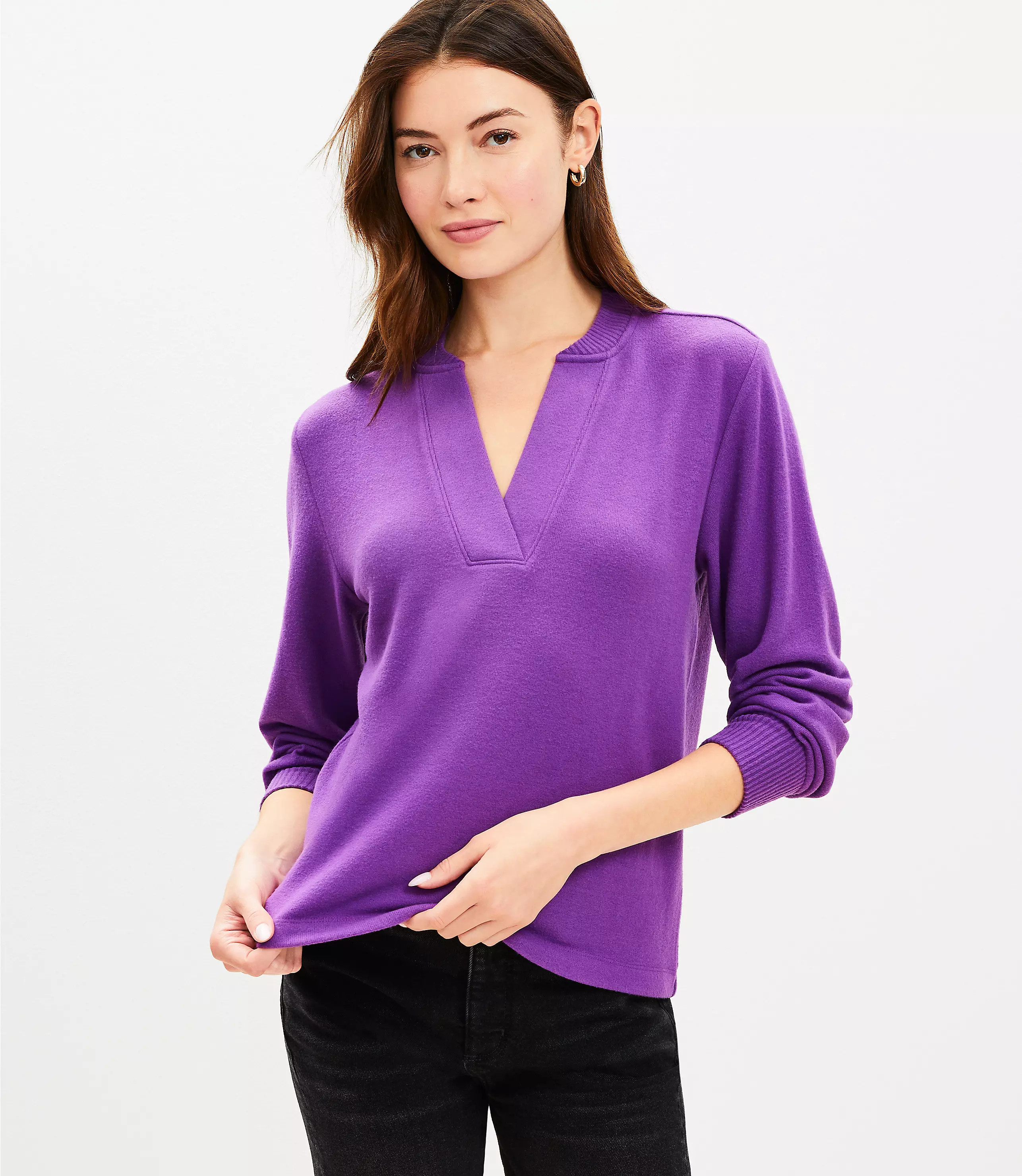 Jersey Split Neck Top | LOFT