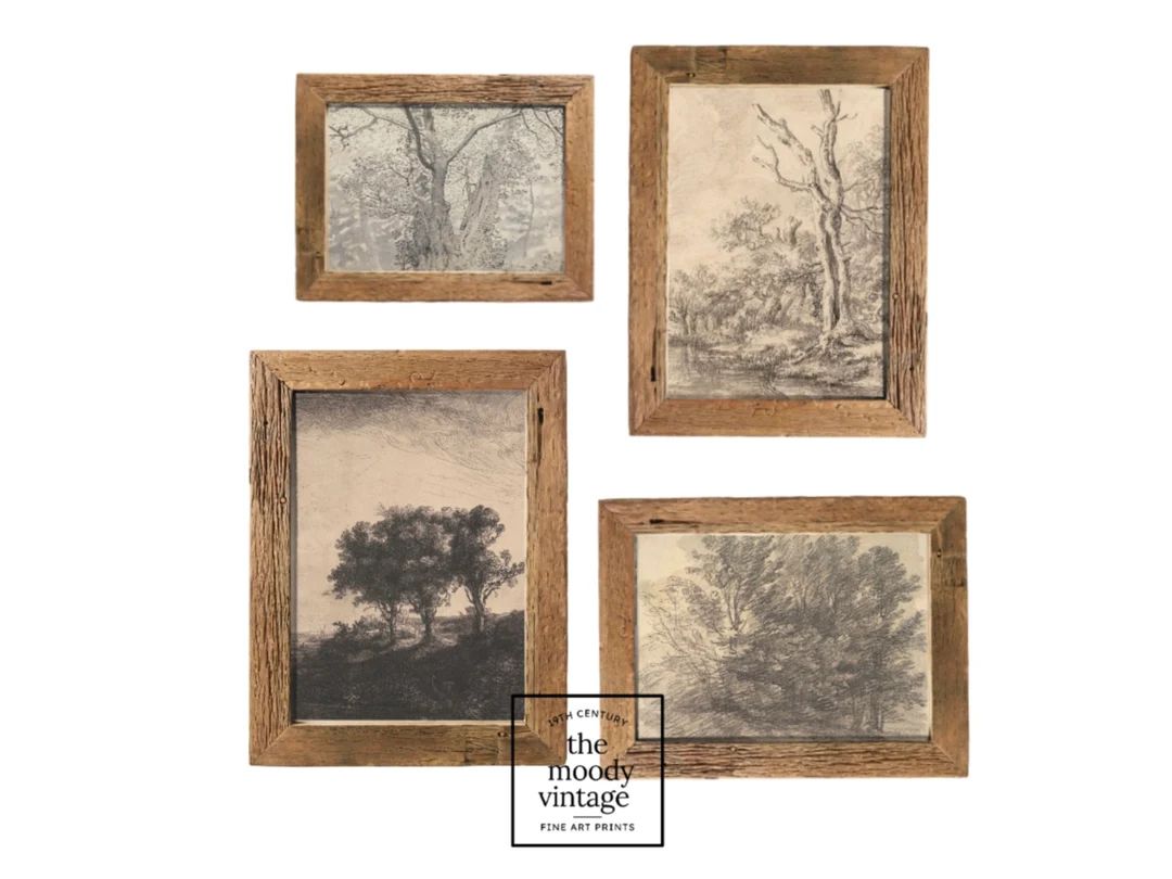 Set of 4 Prints Vintage, Tree Wall Art Black and White, Vintage Gallery Wall Print Set of 4 Botan... | Etsy (US)