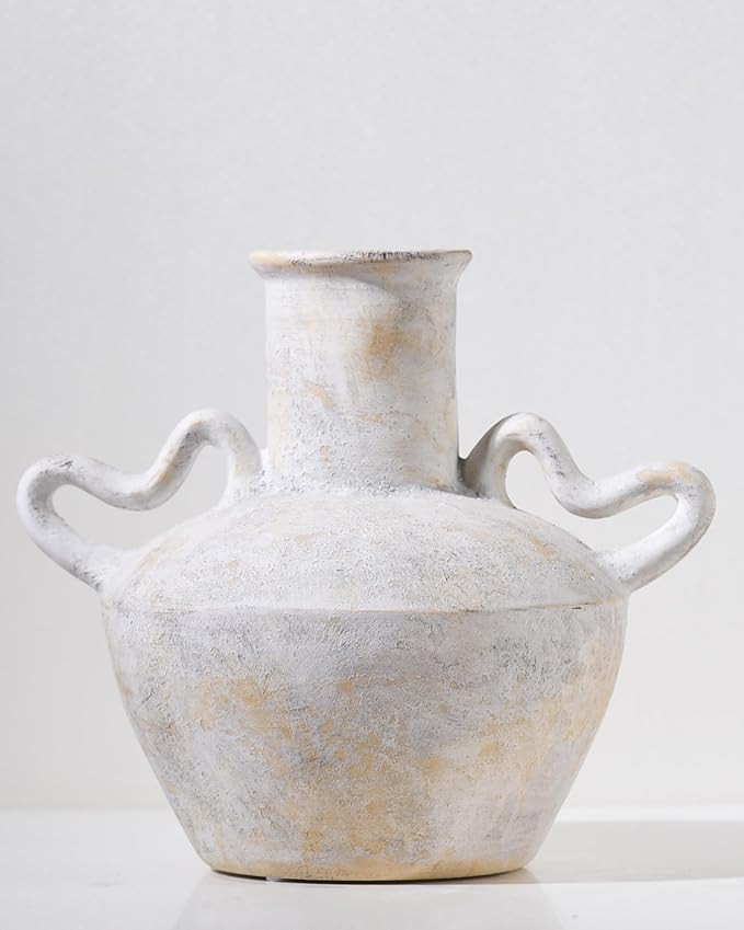 UPWOIGH Large Beige Ceramic Flower Vase, 9.3'' Tall Rustic Farmhouse Vase with Eroded Texture, Bo... | Amazon (US)