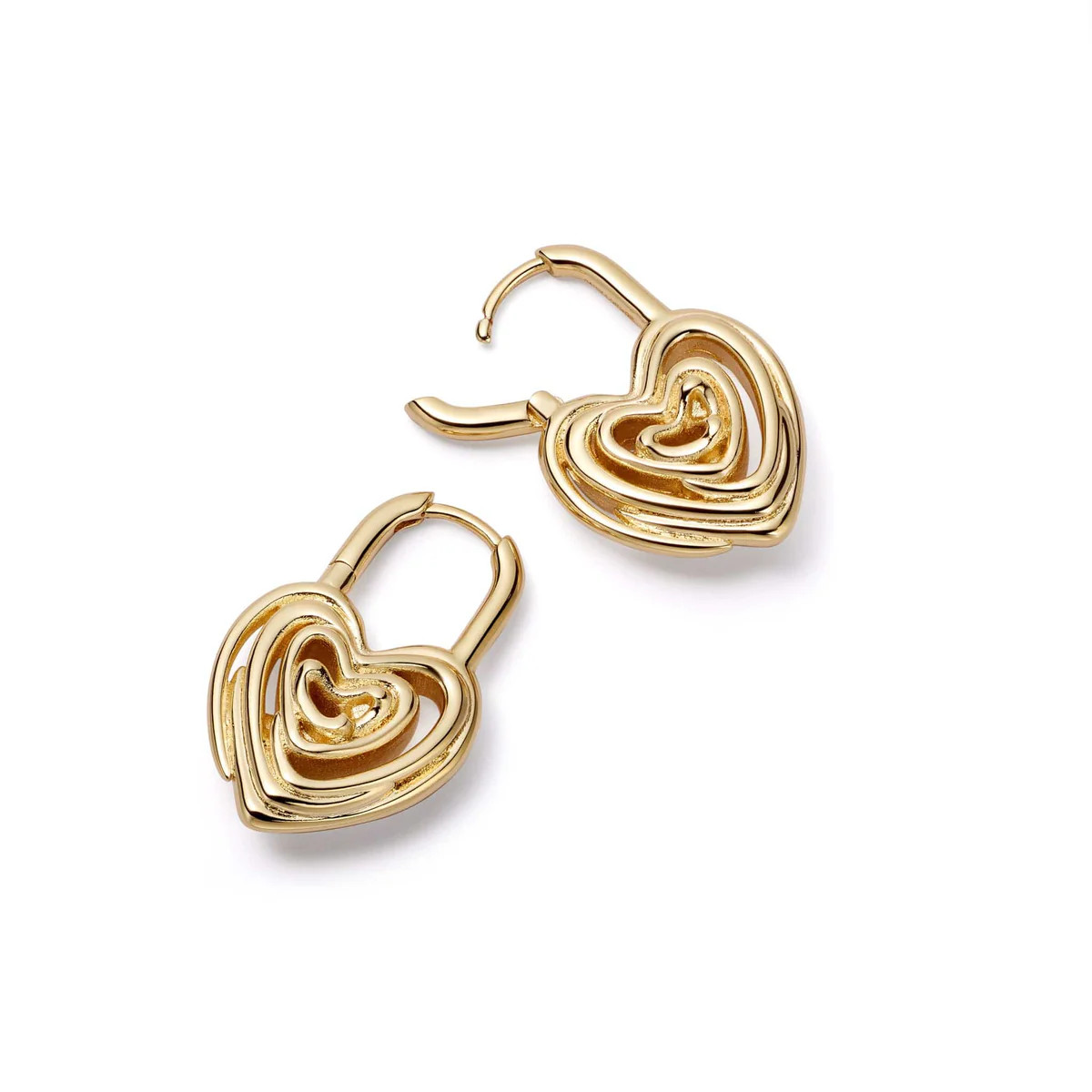 Scribble Heart Lock Drop Earrings 18ct Gold Plate | Daisy London Jewellery