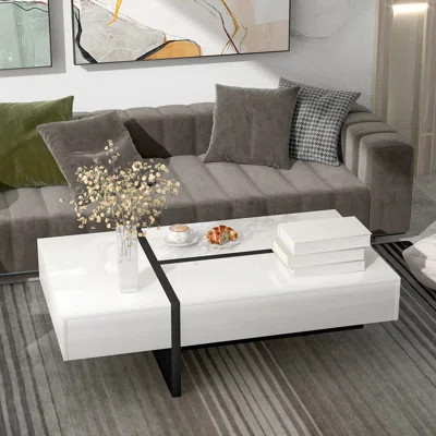 Contemporary White Rectangle Coffee Table With High-Gloss Finish – Modern Center Table For Living Room, Sofa & Chairs, 45.2"X25.5"X13.7 | Wayfair North America