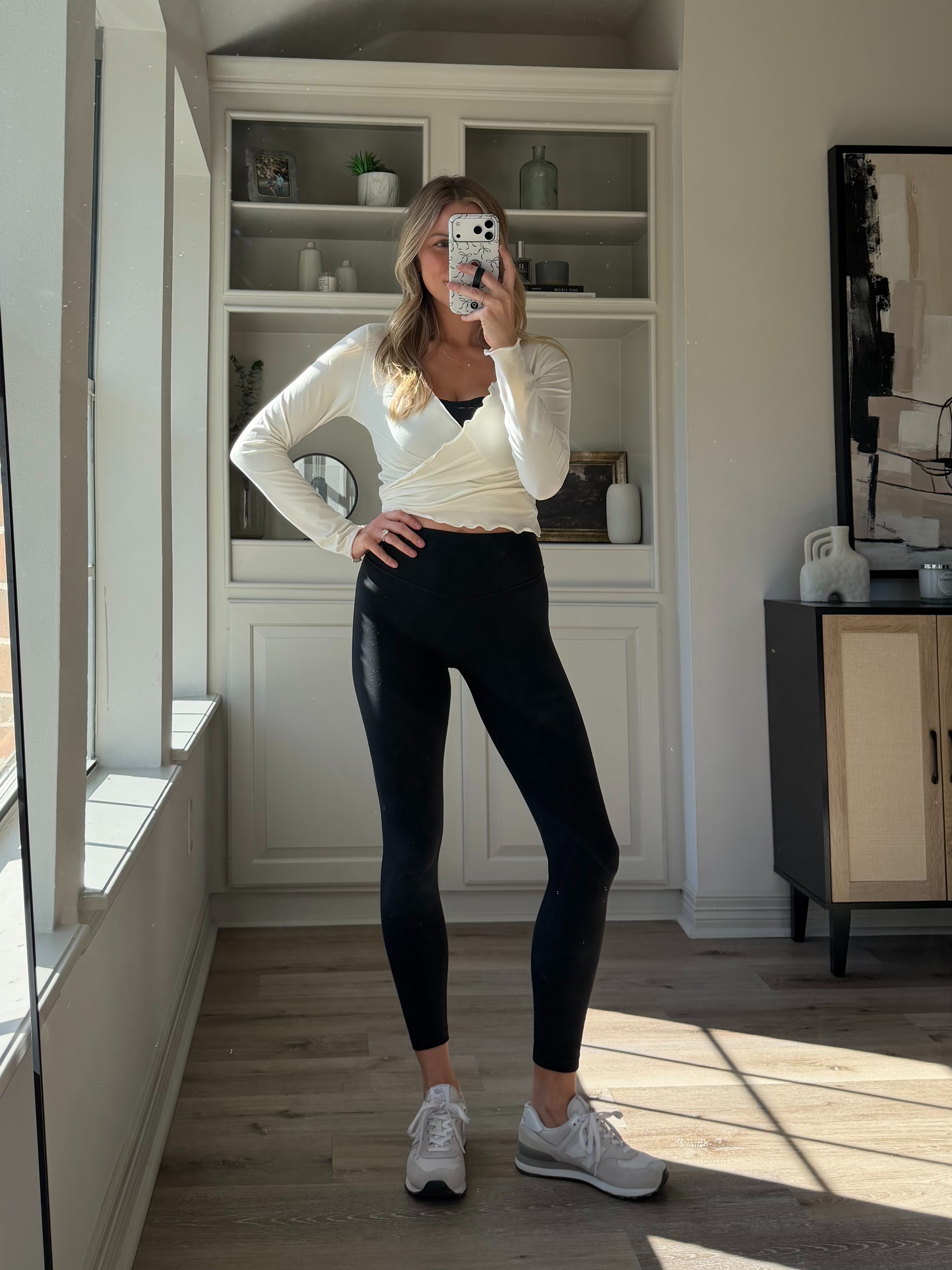 Cutest athleisure look, comfy but still feel chic! Wearing M in wrap top, M in sports bra + S leggings.  

 #LTKootd #LTKActive #LTKFindsUnder50