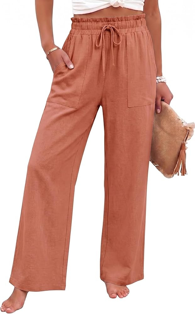 Hody Lovy Women's Linen Palazzo Pants Ladies Flowy Beach Lounge Casual Travel Swim Pants Summer T... | Amazon (US)