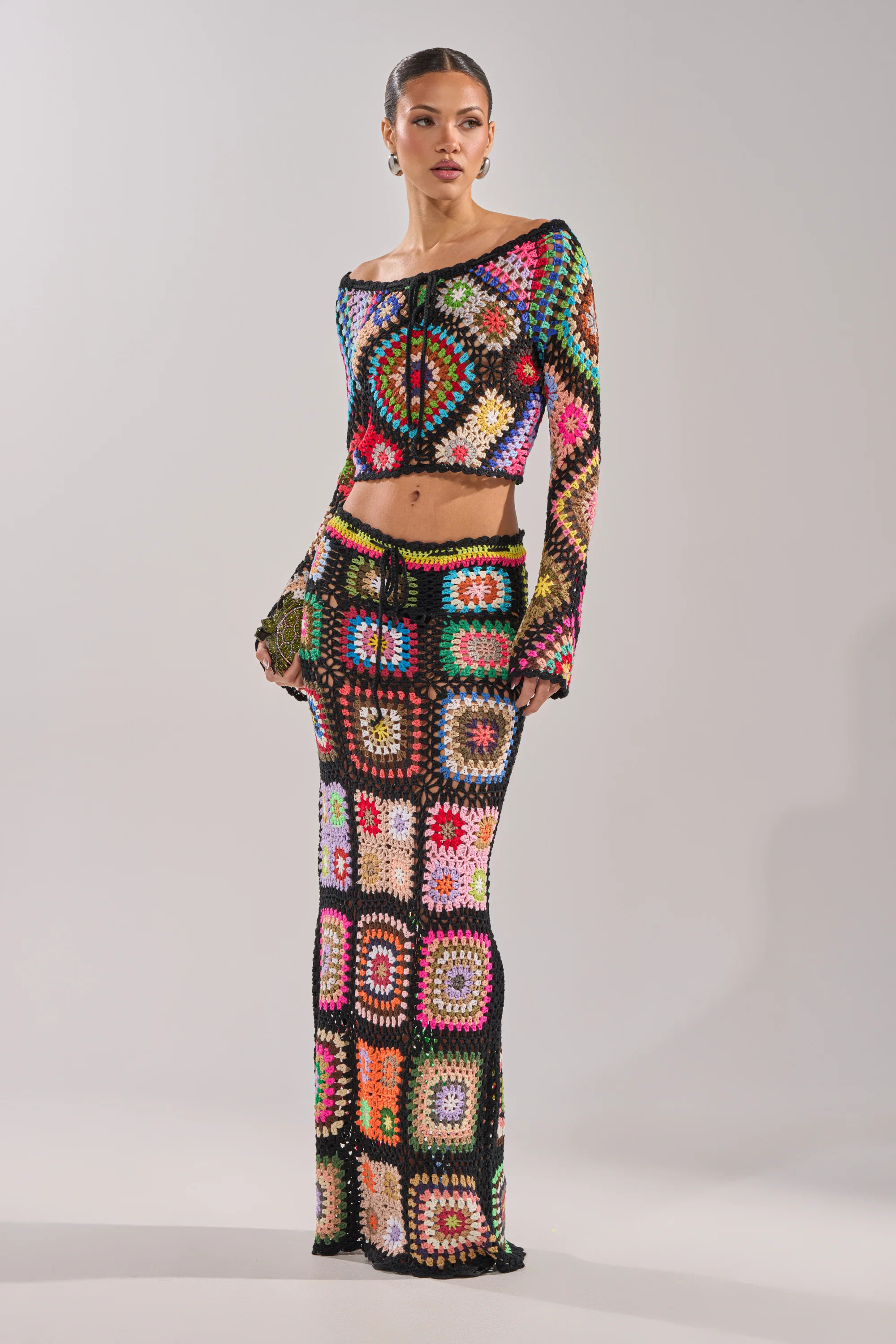 AKIRA Shine On You Crochet Maxi Skirt | Black | Size XL | AKIRA