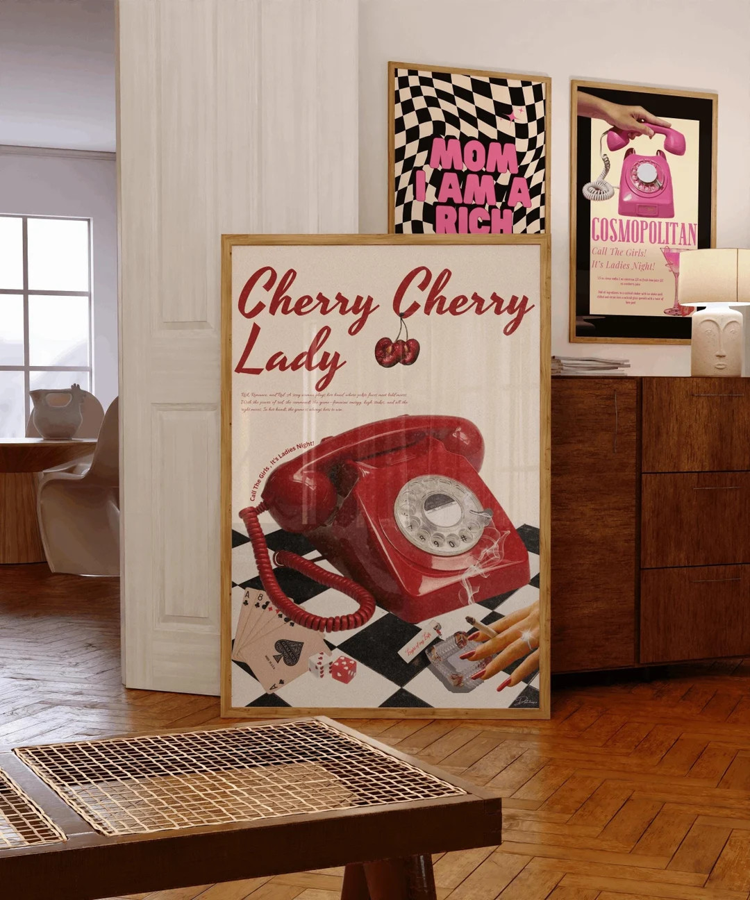 Cherry Poster Red Wall Art 70s Print Preppy Dopamine Decor Girly Prints Retro Bar Cart Decor Apar... | Etsy (US)