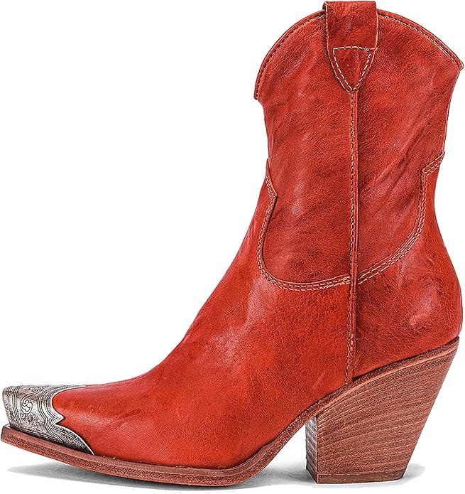 Arqa Women's Western Boots Etched Metal Toe Cowgirl Booties Stacked Block Heel Ankle Boots Side Z... | Amazon (US)