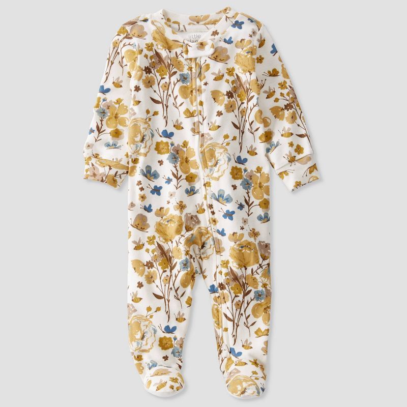 Baby Girls' Organic Cotton Ochre Floral Sleep N' Play - little planet by carter's White/Gold | Target