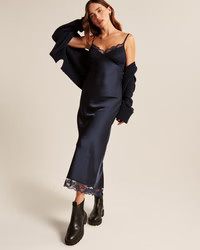 Women's Lace and Satin Slip Midi Dress | Women's New Arrivals | Abercrombie.com | Abercrombie & Fitch (US)