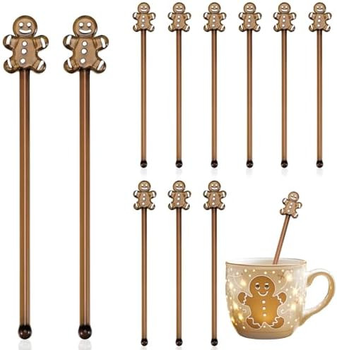 12 Pcs Christmas Glass Drink Stirrers 7 Inch Xmas Stir Sticks Reusable 3D Coffee and Cocktail Sti... | Amazon (US)
