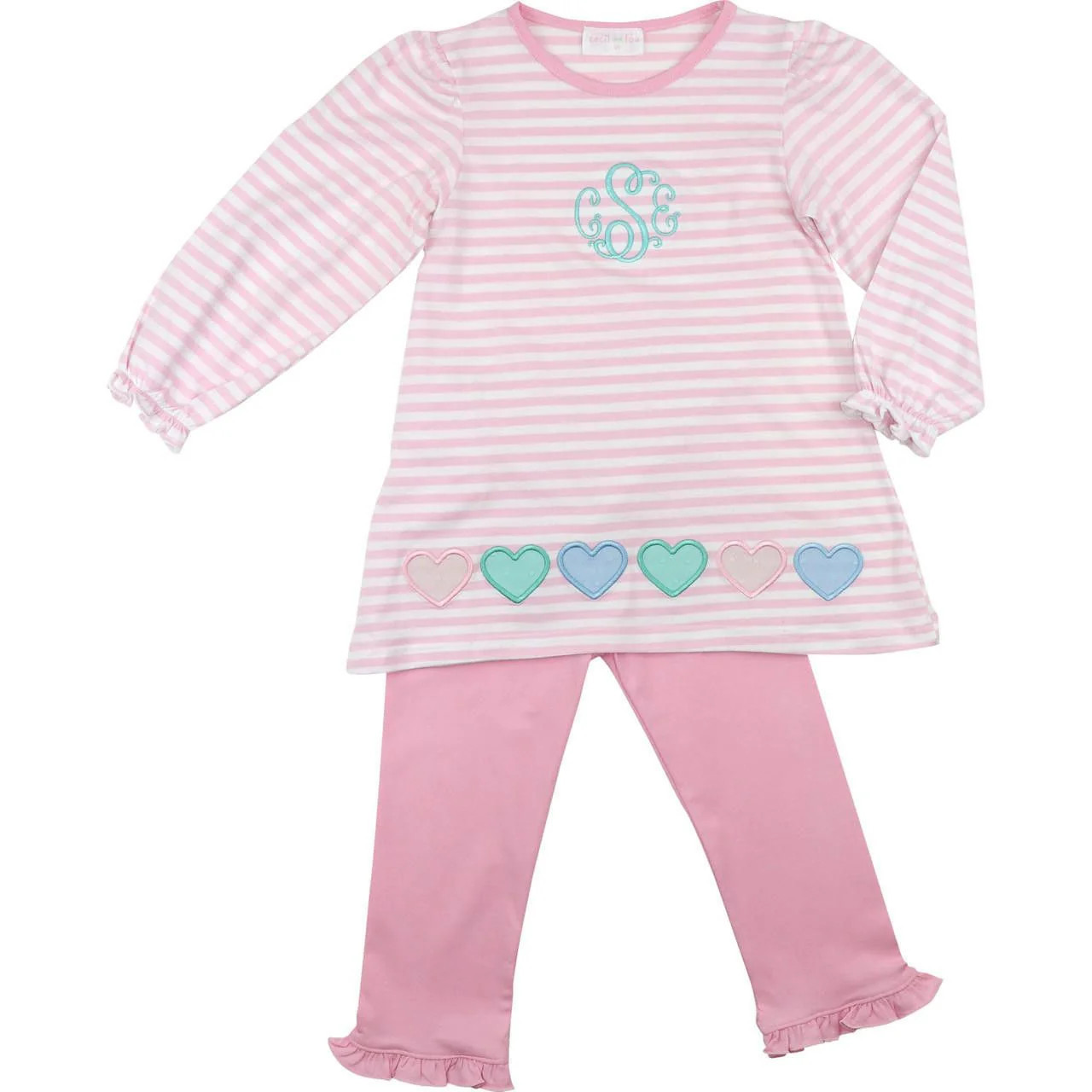 Pink Knit Stripe Pastel Hearts Legging Set | Cecil and Lou