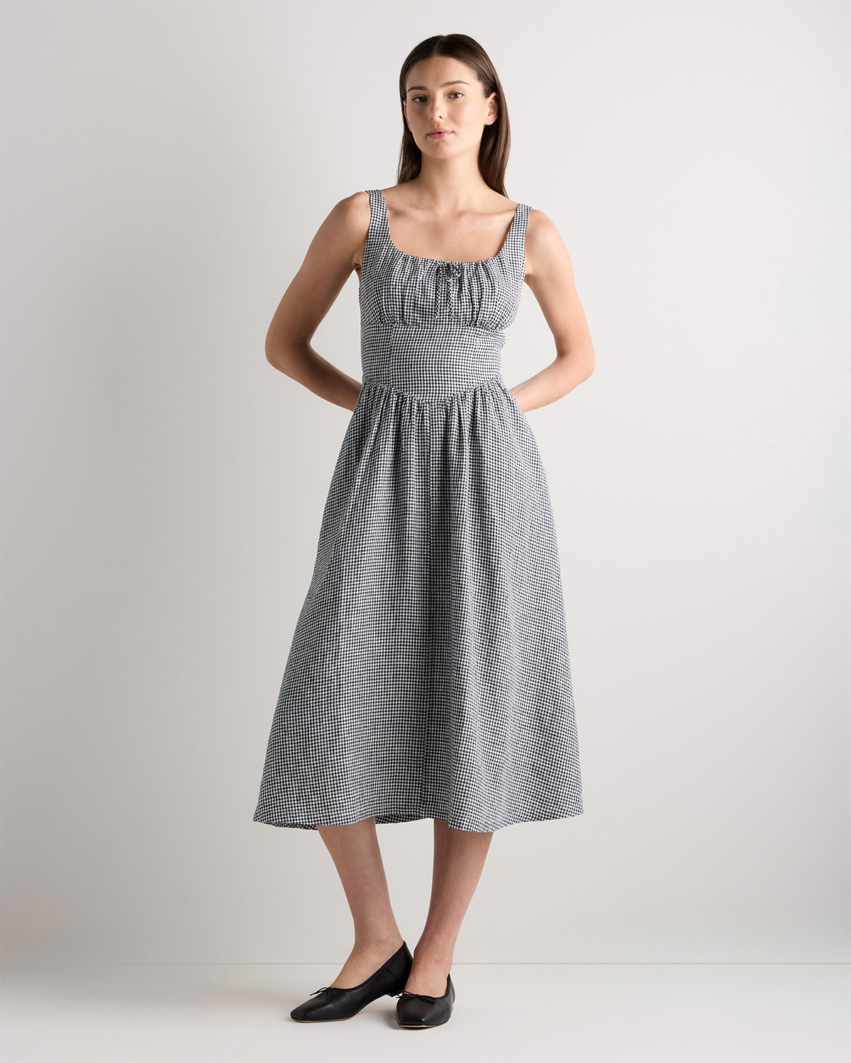Quince | Women's 100% European Linen Corset Midi Dress in Black, Size XS | Quince