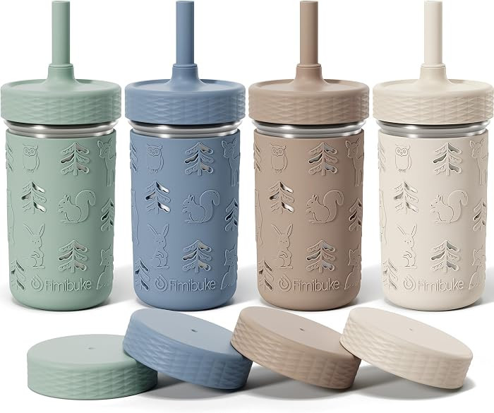 Fimibuke Toddler Cups Spill Proof, 12 OZ Stainless Steel Sippy Cups for Kid | Amazon (US)
