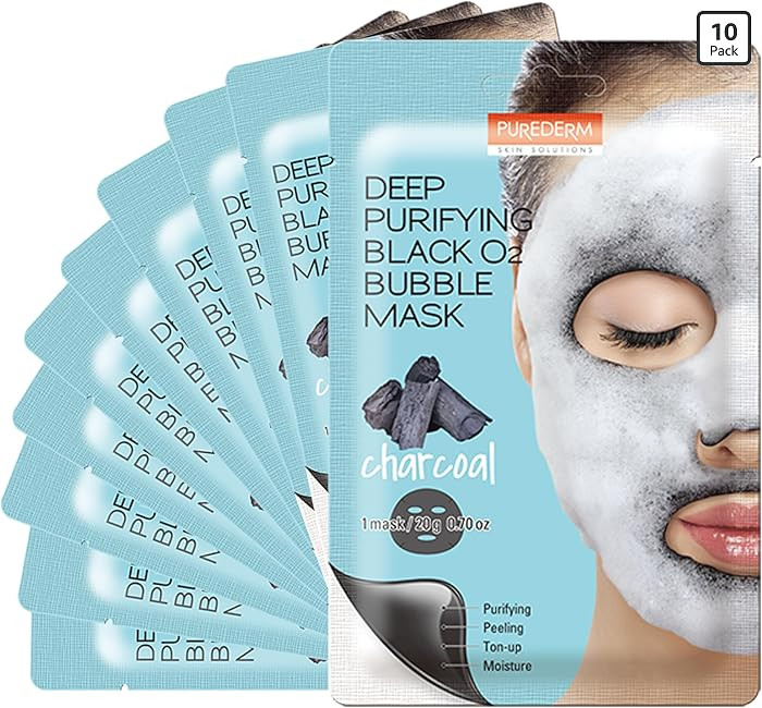 Purederm Deep Purifying Black O2 Bubble Mask Charcoal (10 Pack) – Bubble Face Sheet Mask for Pu... | Amazon (US)