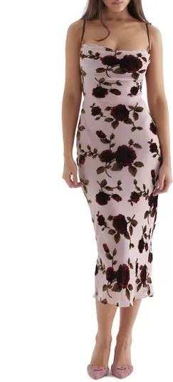 Azura Floral Devore Strapless Midi Dress | Nordstrom