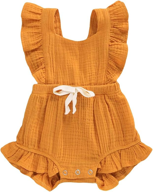 YOUNGER TREE Toddler Baby Girl Ruffled Sleeveless Romper Casual Summer Jumpsuit Cotton Linen Clothes | Amazon (US)