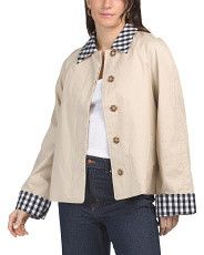 Cropped Trench With Hidden Placket And Gingham Collar | Rain & Trench | Marshalls | Marshalls
