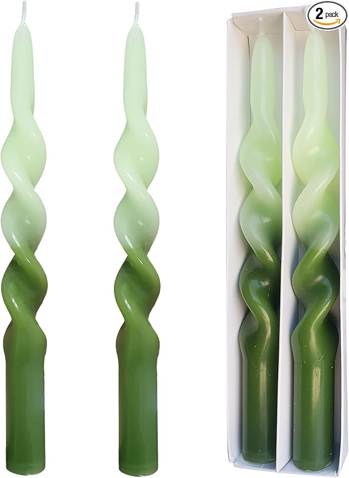 Green Taper Candles 10inches Candlesticks Twisted Candle Set of 2 - Spiral Long Tapered Candle fo... | Amazon (US)