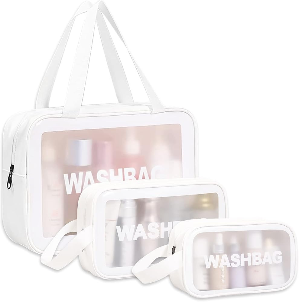 Makeup Bag for Women Men, 3Pcs Clear Waterproof Toiletry Cosmetic Bags for Traveling, Transparent... | Amazon (US)