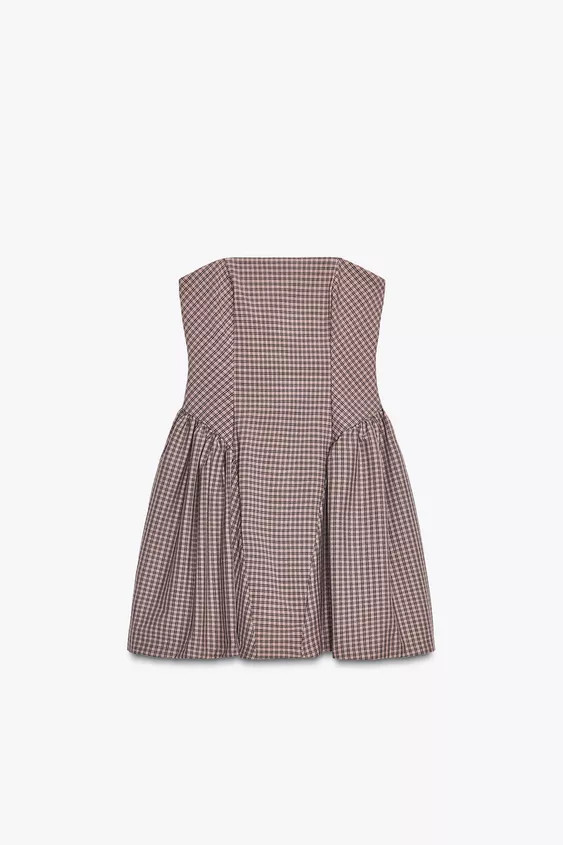 GINGHAM BUSTIER MINI DRESS | Zara US