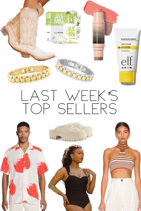 Last Week’s Top Sellers: End of July 

1. ELF Whoa Glow
2. Dibs Beauty Stick 
3. Solinotes Jasmine Perfume 
4. Gucci Clog Lookalikes 
5. Electric Picks Bennett Bracelet - Code: WildOne20
6. Albion Fit “The Lady” Swimsuit 
7. Freebird Woodland Boots 
8. Walmart Men’s Watermelon Shirt 
9. Revolve Halter Top



#LTKswim #LTKbeauty #LTKshoecrush