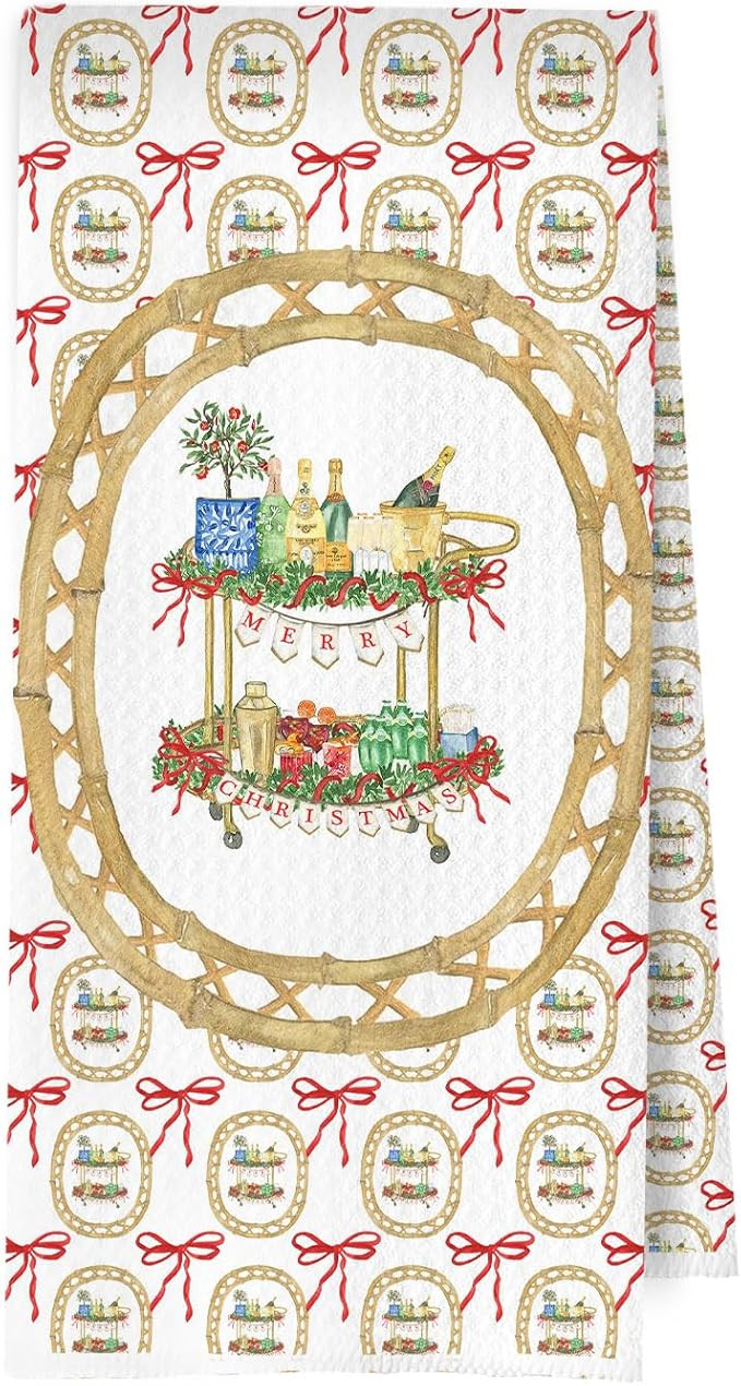 Coquette Bow Merry Christmas Bar Waffle Weave Kitchen Towels, Christmas Bar Decor Dish Tea Towels... | Amazon (US)