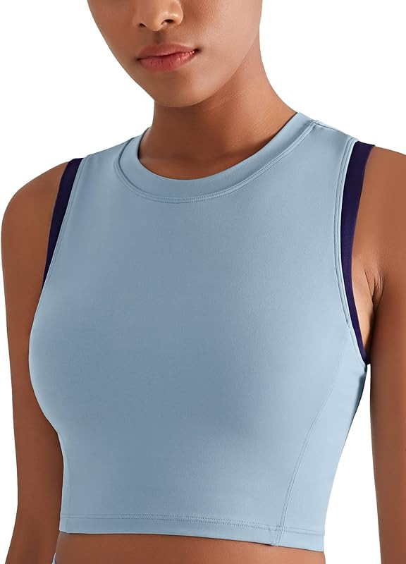 High Neck Sports Bra for Women Longline Full Coverage Sports Bras Medium Impact Padded Workout Crop  | Amazon (US)