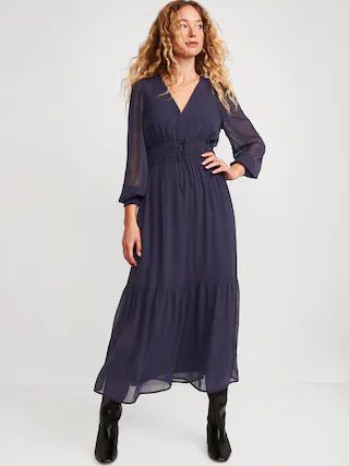 Waist-Defined Floral-Print Smocked Tie-Front Maxi Dress for Women | Old Navy (US)