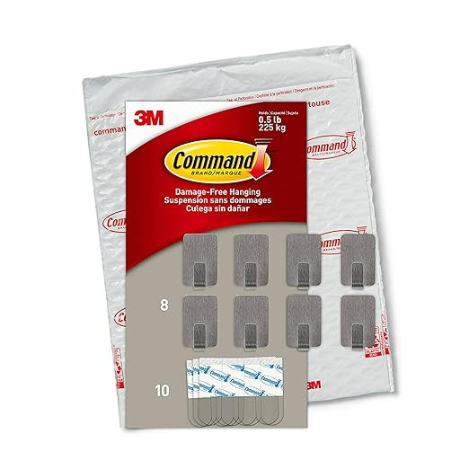 Command Small Stainless Steel Metal Hooks 8 Hooks, 10 Command Strips, Holds up to 0.5 lb, Removab... | Amazon (US)
